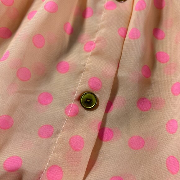 VTG Y2K Annabelle Blush Pink Polka Dot Semi Sheer Pullover Blouse Size Large - Picture 5 of 9